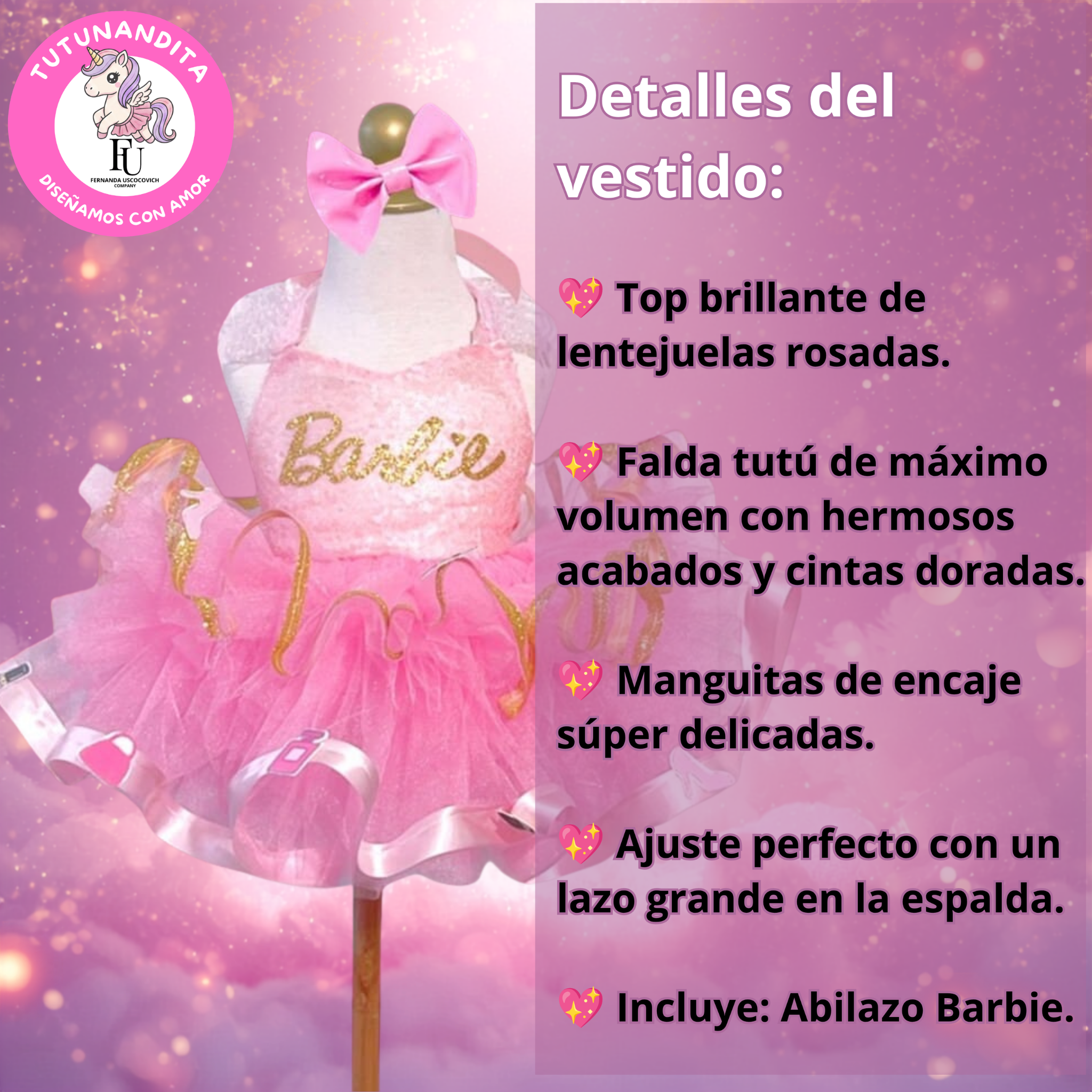 tutú estilo barbie con lentejuelas y abilazo tutú estilo barbie con lentejuelas y abilazo